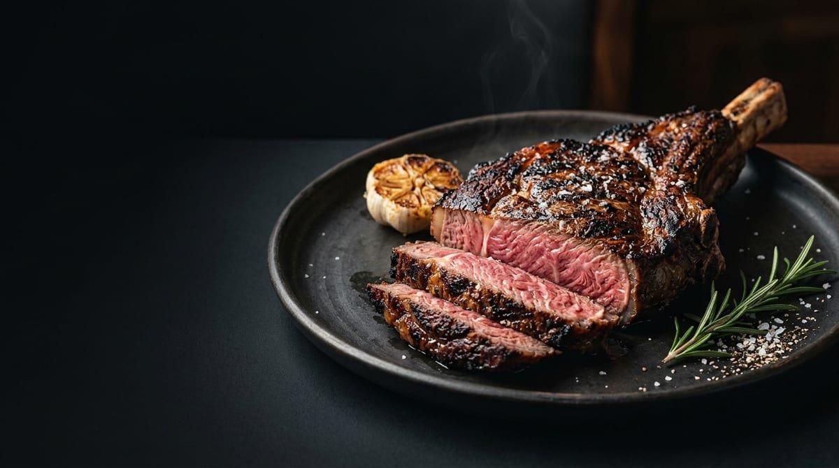 Thick T-Bone steak medium rare steakhouse style